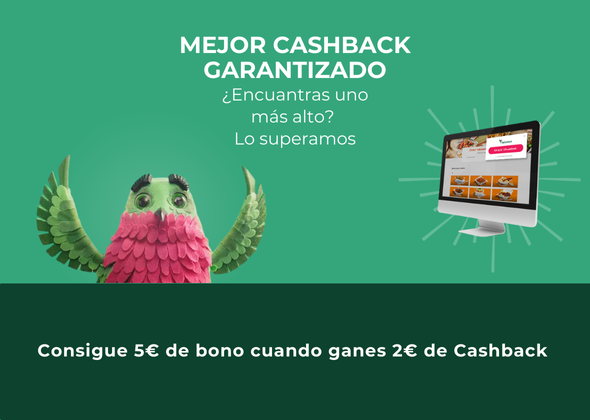 Registrate y consigue un bono de 5€ cuando ganes o acumules 2€ de Cashback