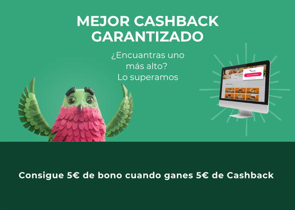 Registrate y consigue un bono de 5€ cuando ganes o acumules 5€ de Cashback