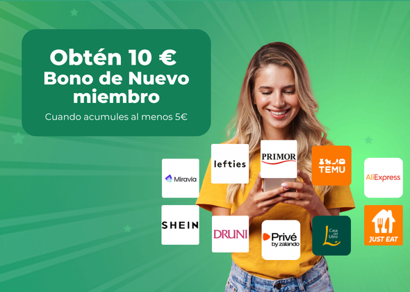 Registrate y consigue un bono de 10€ cuando ganes o acumules 5€ de Cashback