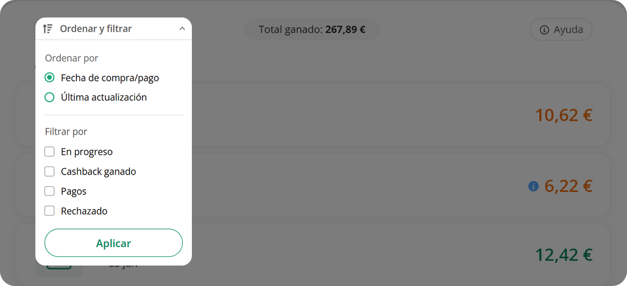 Earnings page filter